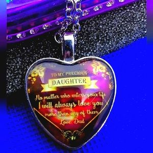 💖Heart Pendant Necklace My Precious DAUGHTER 🙋Love DAD Stainless Steel NEW